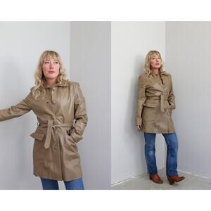 1990's Vintage Noodla Korean Sheepskin Leather Trench Coat ~ Women's XS SM 90's